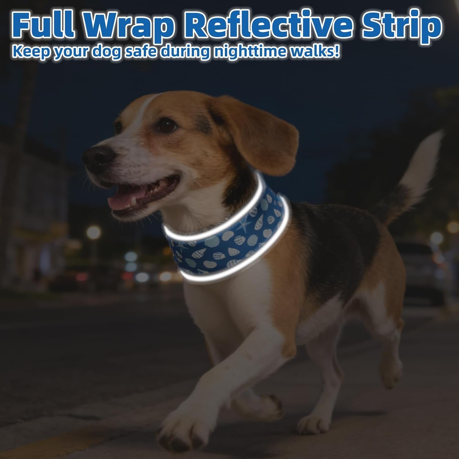 Dog Cooling Bandana, Reflective Instant Chill Ice Cool Neck Wrap, Breathable Dog Cooling Collar Ice Pack, Adjustable Reusable Pet Scarf Hot Weather Heat Relief for Outdoor Summer, Sea Shells M