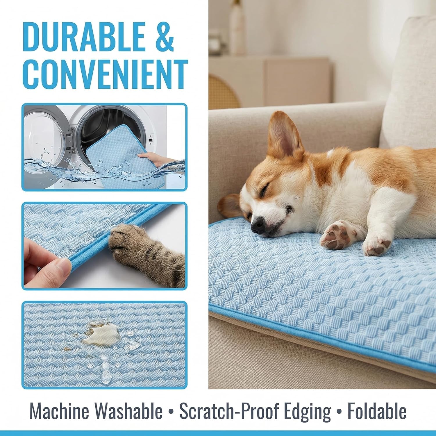 Cooling Mat for Dogs, Dog Cooling Pad 39"X27" Dog Cooling Mat - Gel Free Ice Silk Self-Cooling Pad, Non-Slip Summer Dog Cooling Pad, Washable Cat Cooling Mat, Blue