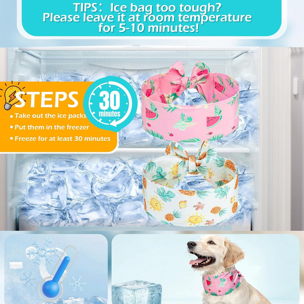 Dog Cooling Bandana - Summer Dog Bandanas with Ice Bag & Thermal Insulation Layer, Reusable Freezing Gel Cooling Pet Scarf for Hot Days, Neck Cooler for All Breeds (White Pink, M)