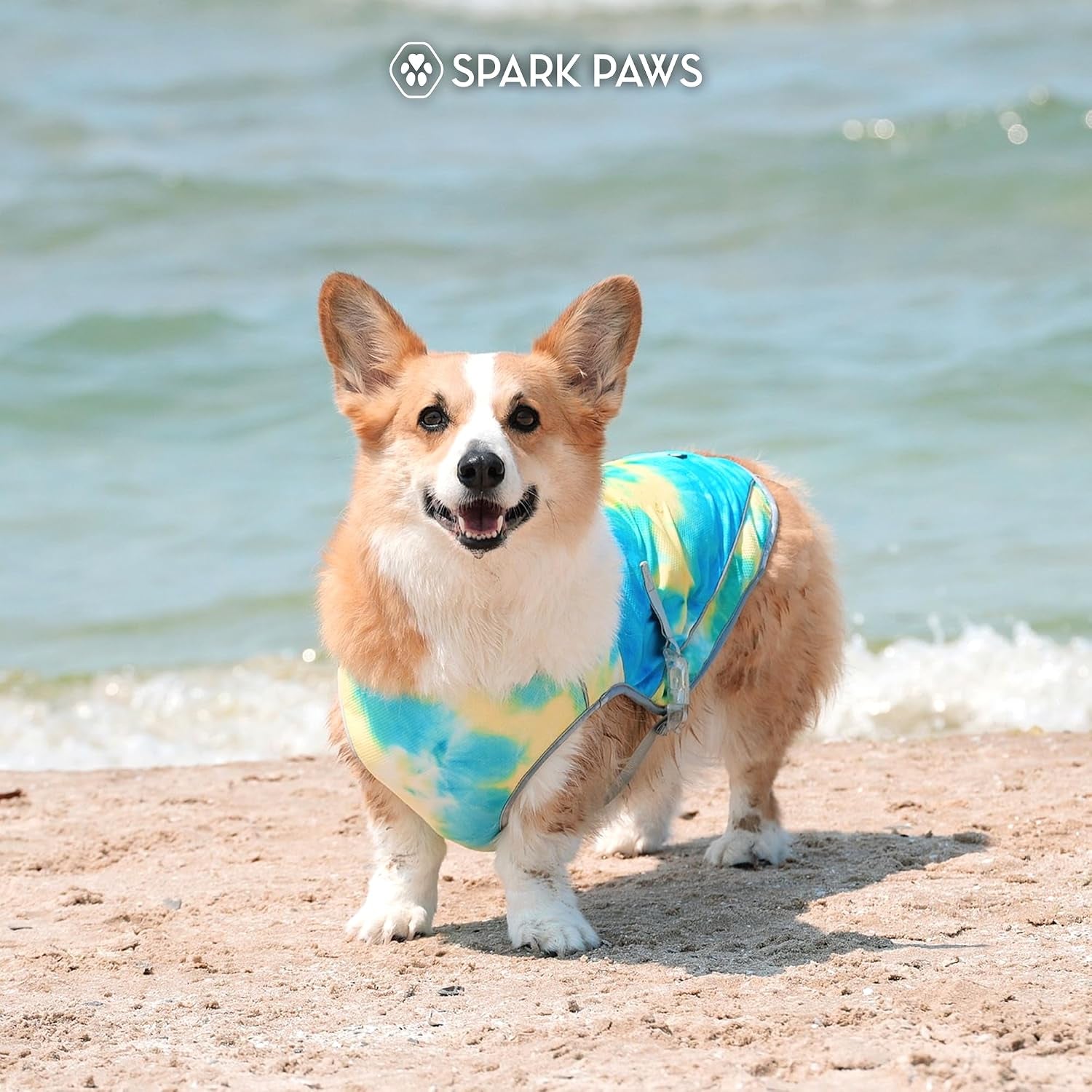 Dog Cooling Vest - SPF 50 UV Sun Protection - Summer Heat Relief Gear for Dogs, Lightweight, Evaporative Cooling - Dog Anxiety Relief Vest during Hot Days - Tropical Storm, Medium