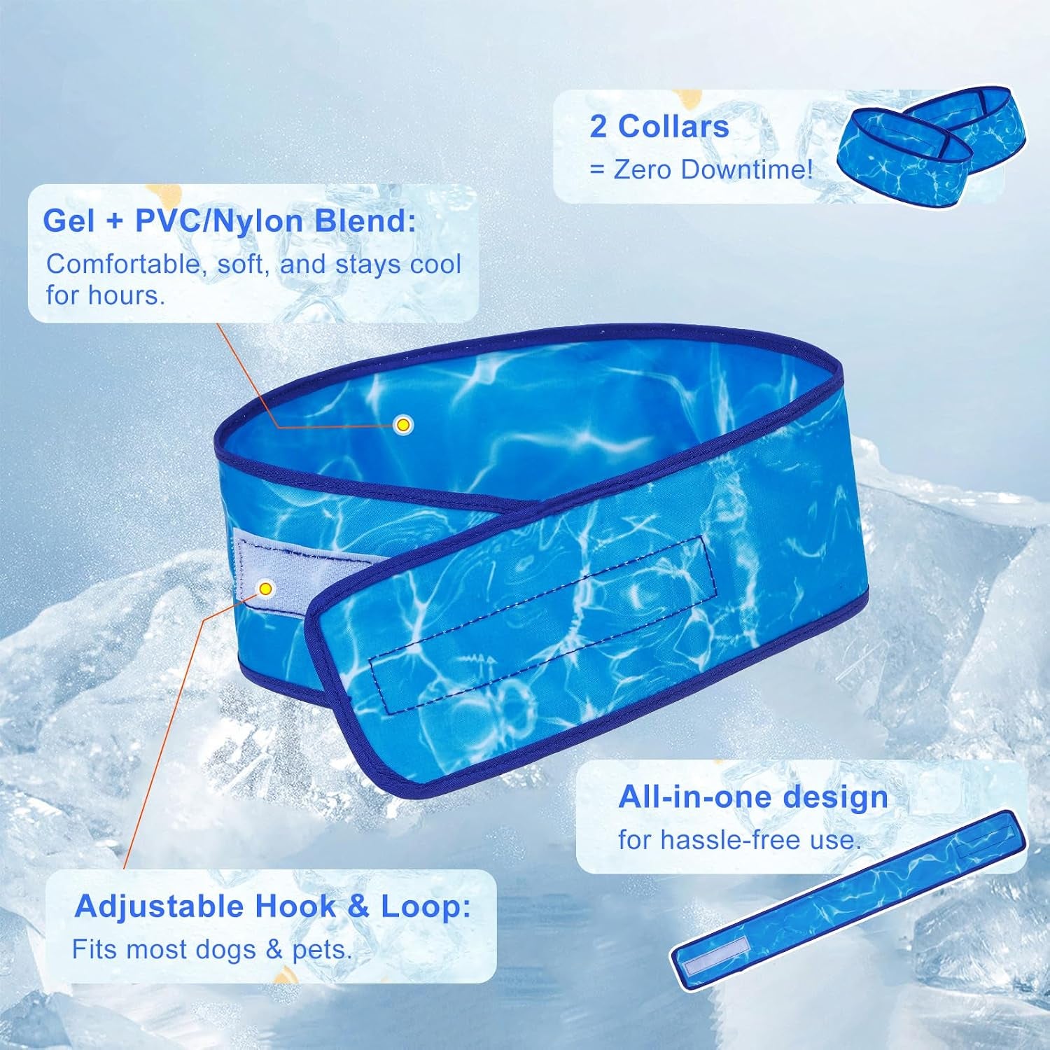 Dog Cooling Bandana,2-Pack Instant Chill Ice Neck Cooler Wrap for Outdoor Summer, Adjustable Reusable Pet Scarf Lasts 2 Hours,Heat Relief Prevent Sunstroke for Medium Large Dogs 17"-22" Blue