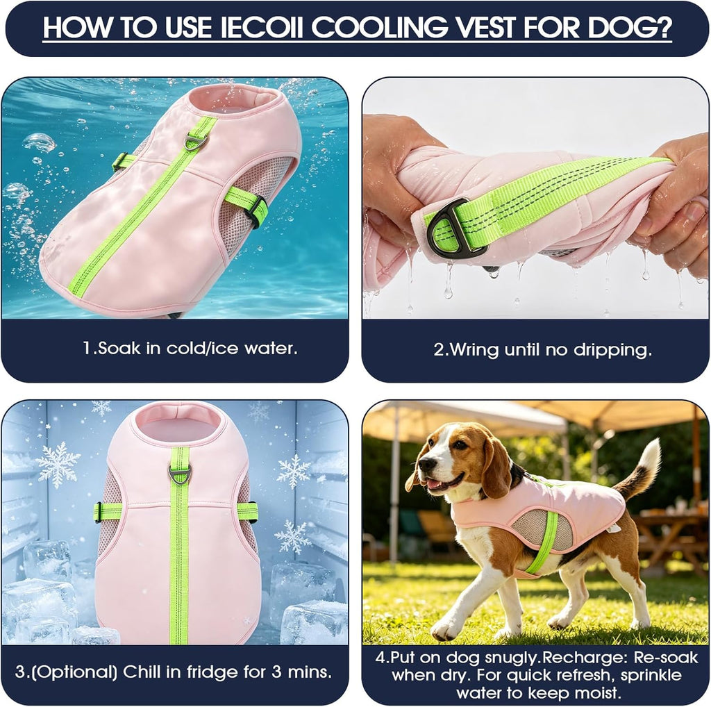 Dog Cooling Vest for Summer, Lightweight Cooling Shirt for Dogs with D-Ring | 3-Layer Cooling Fabric Activates with Water; Keep Dogs Cooler during Walks, Hiking, Training and Outdoor Activities.