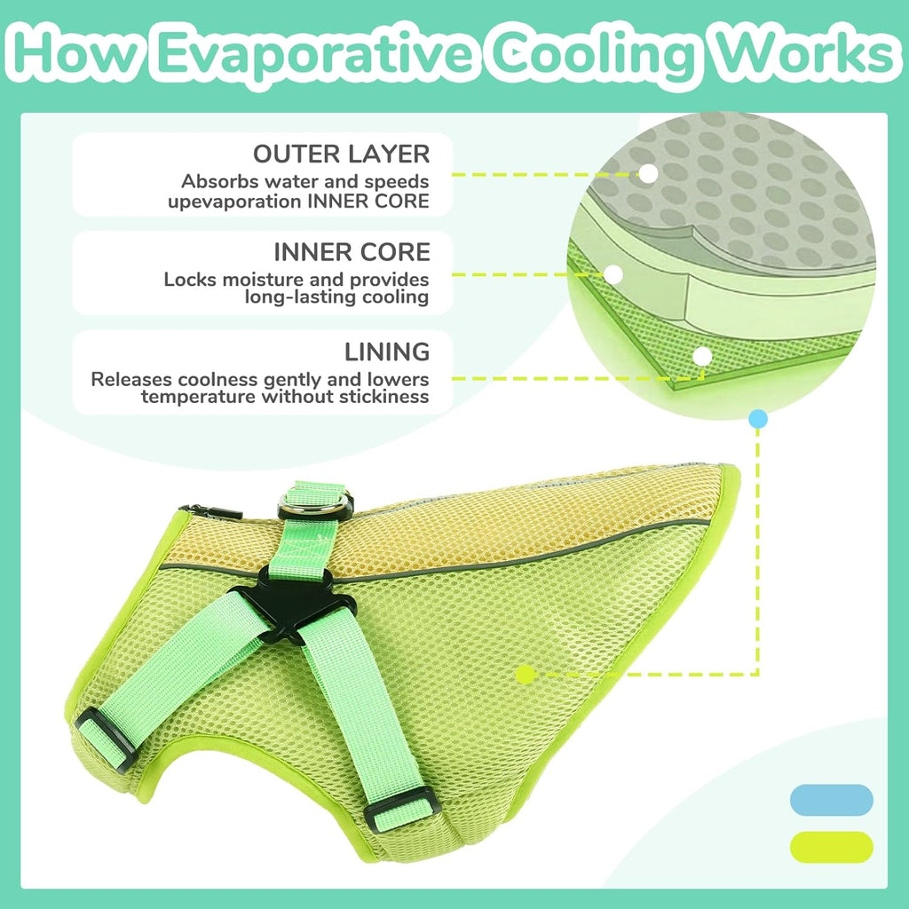 Dog Cooling Vest for Large Dogs Evaporative Cooling Jacket in Summer | Puppy Breathable Sun Mesh Cooler Vest with Reflective Stripe Pet Summer Harness Shirt for Hiking Training Playing Green 2XL