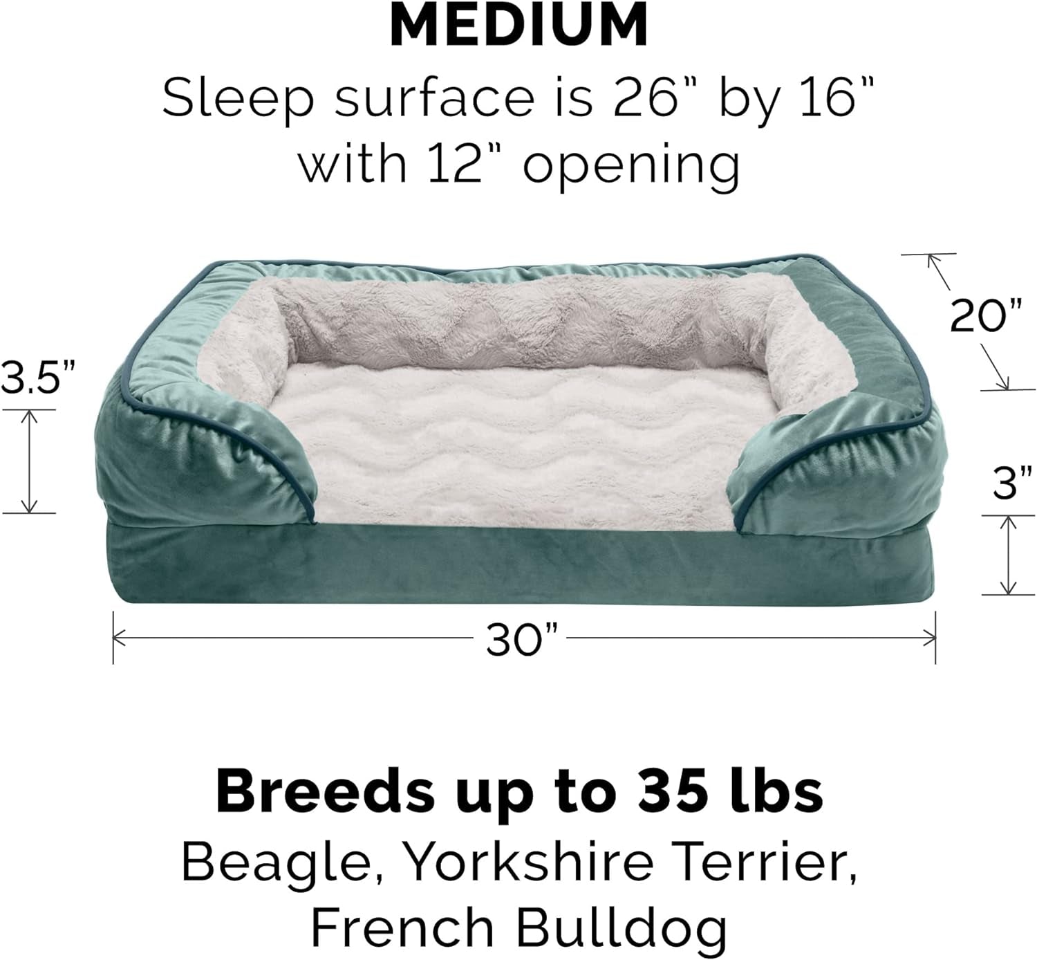 Cooling Gel Dog Bed for Medium/Small Dogs W/ Removable Bolsters & Washable Cover, for Dogs up to 35 Lbs - Plush & Velvet Waves Perfect Comfort Sofa - Celadon Green, Medium