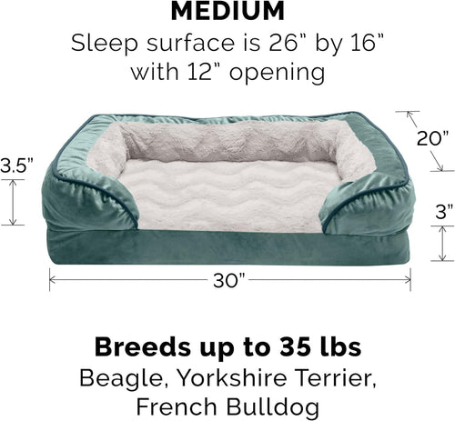 Cooling Gel Dog Bed for Medium/Small Dogs W/ Removable Bolsters & Washable Cover, for Dogs up to 35 Lbs - Plush & Velvet Waves Perfect Comfort Sofa - Celadon Green, Medium