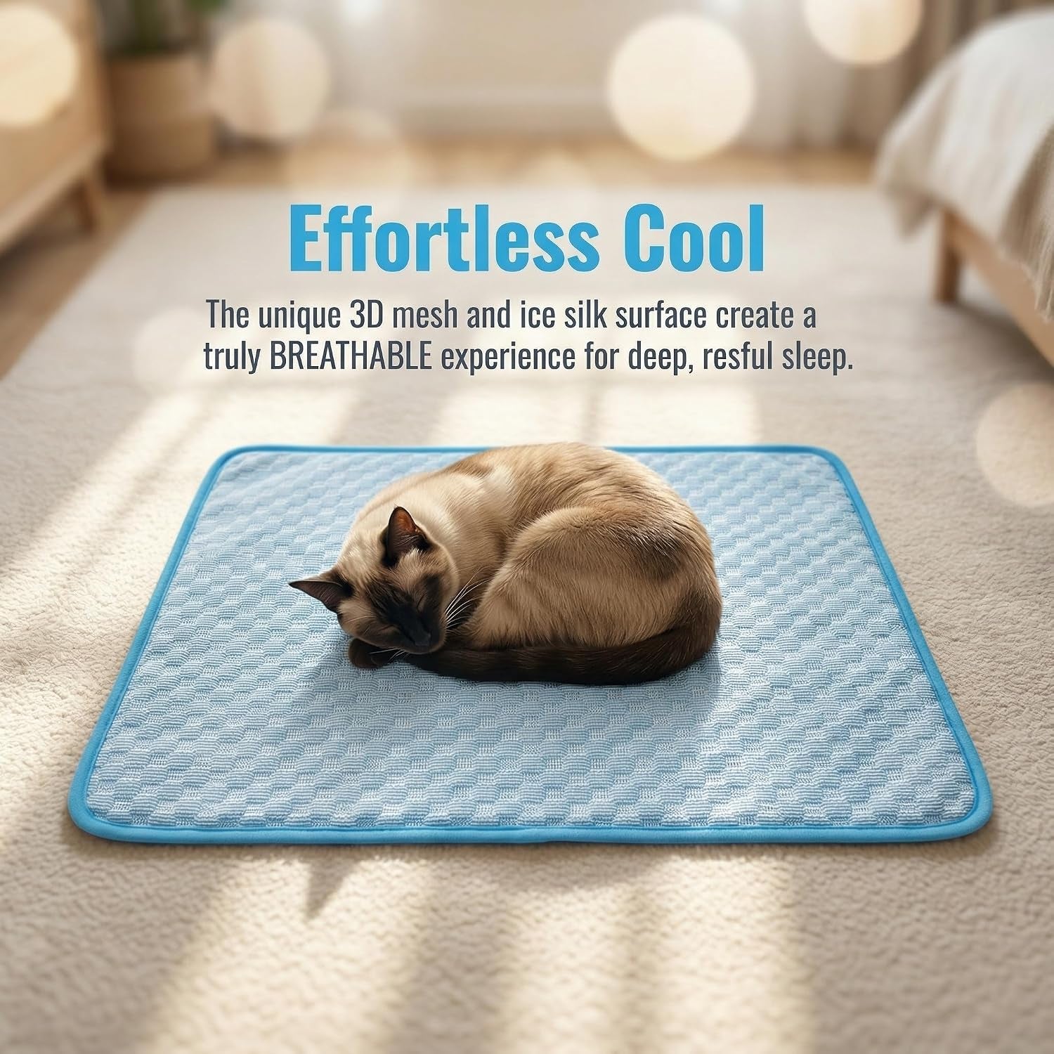 Cooling Mat for Dogs, Dog Cooling Pad 39"X27" Dog Cooling Mat - Gel Free Ice Silk Self-Cooling Pad, Non-Slip Summer Dog Cooling Pad, Washable Cat Cooling Mat, Blue